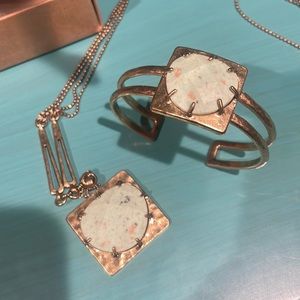 Lucky Brand mint green stone cuff bracelet and long necklace